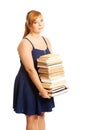 Overweight woman holding books Royalty Free Stock Photo
