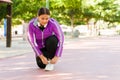 Overweight woman ready to run