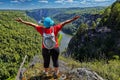 Woman is pleased to climbing a mountain Royalty Free Stock Photo