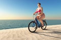 Overweight woman ride on bike Royalty Free Stock Photo