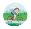 Overweight woman ride on bike