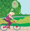 Overweight woman ride on bike Royalty Free Stock Photo