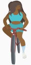 Overweight woman rides a bicycle, no background,