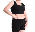 Overweight woman touching belly fat before weight loss Royalty Free Stock Photo