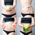 Overweight of the women with fruit Royalty Free Stock Photo