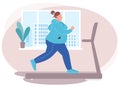 Overweight young woman running on treadmill. Loss weight cardio training. Weight loss home sport concept