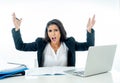 Overwhelmed desperate attractive businesswoman with too much work that can not handle anymore feeling frustrated and nervous in Royalty Free Stock Photo