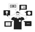 Overwhelmed by freelance work black and white concept vector spot illustration