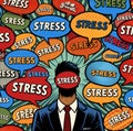 Overwhelmed by Stress, Businessman with Stress Speech Bubbles Royalty Free Stock Photo