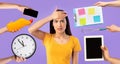 Overwhelmed young woman having difficulties with time management