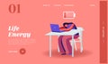 Overwork Burnout Symptom Landing Page Template. Overload Businesswoman Character with Low Life Energy Power Sleeping Royalty Free Stock Photo