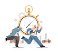 overworked arab businessmen with stopwatch running in office hurry at work deadline time management concept