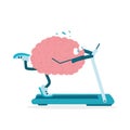 Overworked Brain Training Running On Treadmill On White Background, Illustration