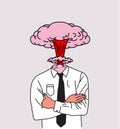 Overworked businessman or office clerk illustration with man character doodle  with explosion of the head. Concept of mental Royalty Free Stock Photo