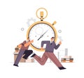 overworked businessmen with stopwatch running in office hurry at work deadline time management concept Royalty Free Stock Photo