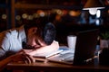 Overworked Manager Sleeping At Laptop In Office At Night Royalty Free Stock Photo