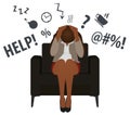 Overworked and tired black business woman or office worker sits in a chair. Business stress. Flat style modern vector illustration