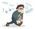 Overworked businessman or office worker walking with a sad face. Business stress. Cartoon style vector illustration. Con