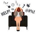 Overworked and tired businesswoman or office worker sits in a chair. Business stress. Flat style modern vector illustration. Woman
