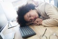 Overworked and tired businesswoman sleeping at work Royalty Free Stock Photo