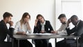 Overworked upset group of diverse people dissatisfied with work results. Royalty Free Stock Photo