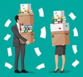 Overworked woman and man with stacks of papers Royalty Free Stock Photo