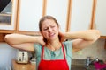 Overworked woman suffering from neck pain. Royalty Free Stock Photo