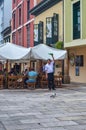 Oviedo, Asturias, Spain. July 14th, 2014. Waiter pours natural cider.