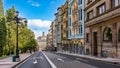 Oviedo, Spain, March 20, 2023: Main street of the city of Oviedo in the center with historic buildings of striking