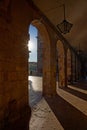 OVIEDO, SPAIN, October 1, 2023 : Oviedo Town Hall arches at sunset