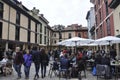 Oviedo, 18th april: People sitting at Terrace Restaurant in Plaza del Fontan Square from Oviedo City in Spain