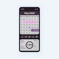 Ovulation calendar smartphone interface vector template Royalty Free Stock Photo