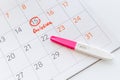 Ovulation day mark in calendar with ovulation home test