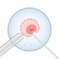 Ovum and sperm on a needle under a microscope. Artificial insemination, illustration