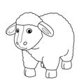 Animals, coloring book for kids. Black and white image, sheep.