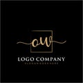 OW Initial handwriting logo with rectangle template vector