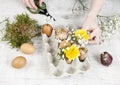 Ow to make simple easter floral arrangement Royalty Free Stock Photo