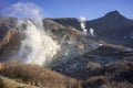 Owakudani still emits volcanic smoke containing hydrogen sulfide everywhere.