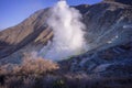 Owakudani still emits volcanic smoke containing hydrogen sulfide everywhere.