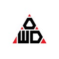 OWD triangle letter logo design with triangle shape. OWD triangle logo design monogram. OWD triangle vector logo template with red