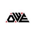 OWE triangle letter logo design with triangle shape. OWE triangle logo design monogram. OWE triangle vector logo template with red Royalty Free Stock Photo