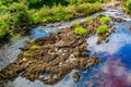 Owenglin or Owenglen river with a low flow with limestone rocks between the river stream Royalty Free Stock Photo