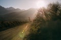 Owens Valley rural road at sunset