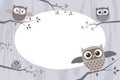 Photo frame with funny owls Royalty Free Stock Photo