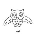 Owl children book illustration, trace and coloring vector world wild animal Royalty Free Stock Photo