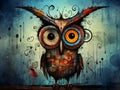 Owl abstract art brut animal character Royalty Free Stock Photo