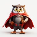 Charming Cartoon Owl Superhero In Red Cape - Octane Render Style