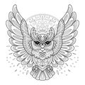 Owl adult antistress coloring page vector illustration Royalty Free Stock Photo