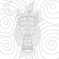 Owl anti stress vector coloring book for adult. Isolated ornament on white background with doodle and zen tangle elements.