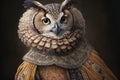 Owl in baroque dress, concept of Avian Anthropomorphism, created with Generative AI technology